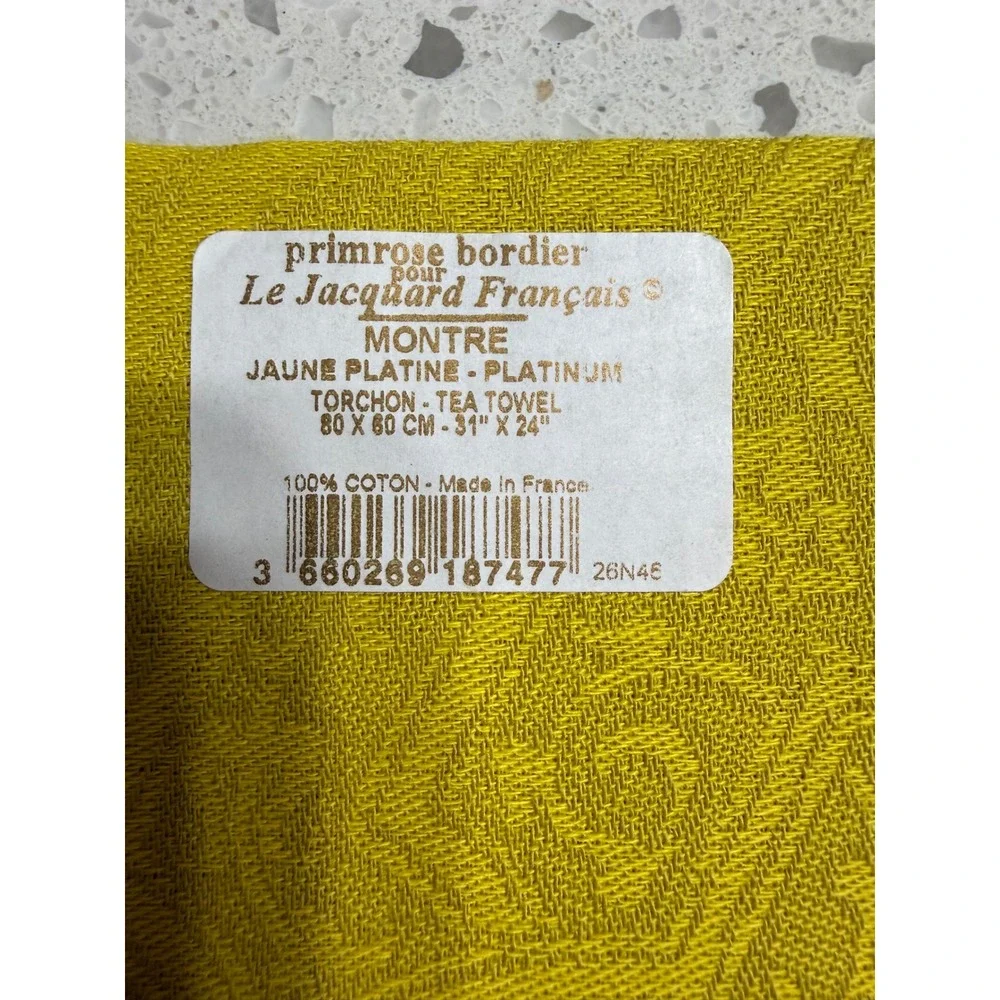Le Jacquard Francais NEW Tea Towel Yellow  Montre Damask Cotton Clock Time 31x24